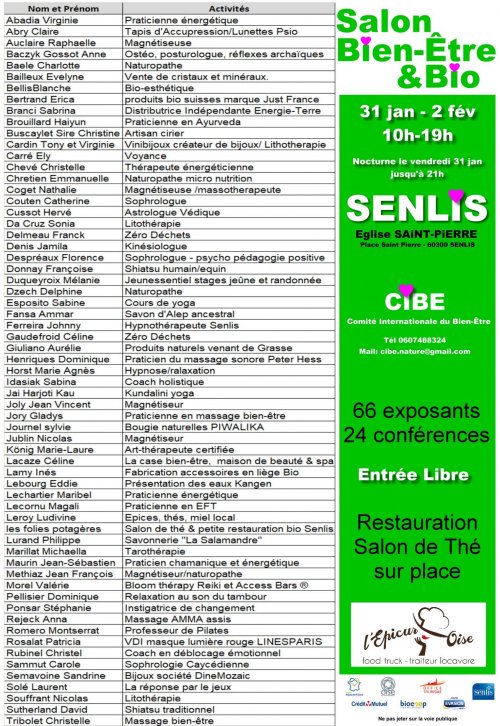 liste des intervenants participants au salon bien-être de Senlis