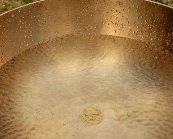 photo d'un bol tibétain Peter Hess où l'on voit les ondes dans l'eau générées par les vibrations du bol